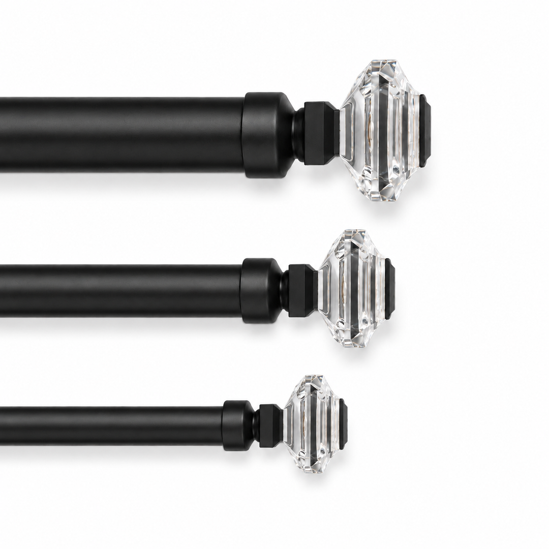 Crystal Square 28mm Single Rod &amp; Finial Set