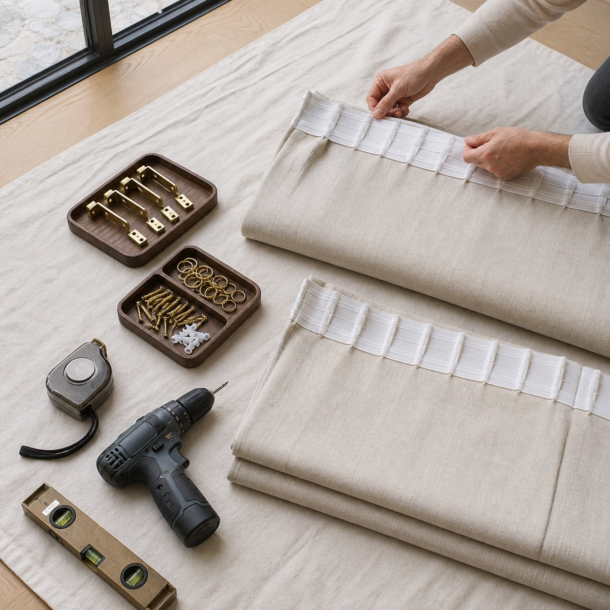 Unpack, identify, and protect the fabric.